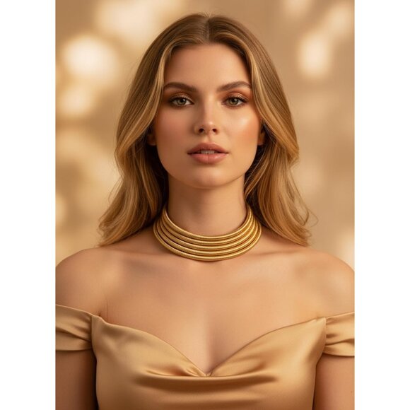 African Gold Rope Weave Multilayer Tribal Choker Necklace for Women - Picture 6 of 9